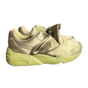 Puma X Fenty Rihanna Olive Green Satin Bow Logo Sneakers Women Size 6.5